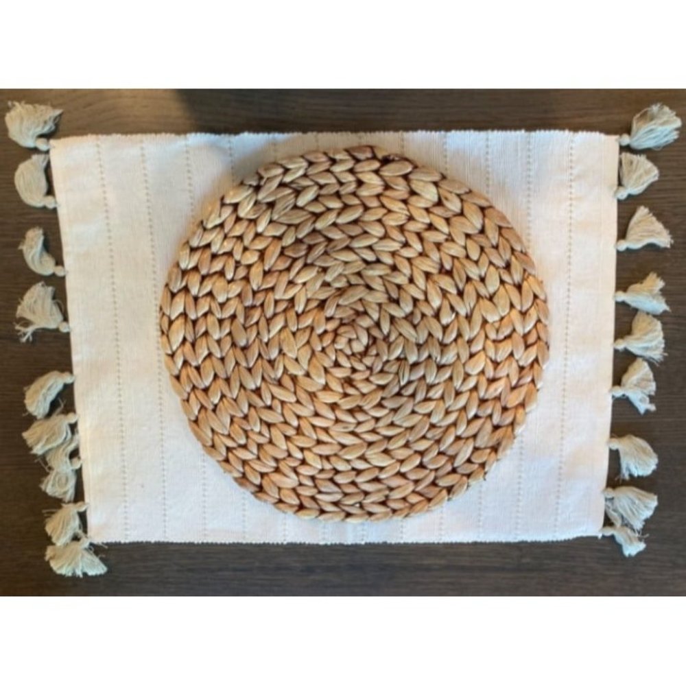 (Sizes: 12"-13"-14") Woven Placemat 13'' (Set of 10) Brown Round Rattan Placemat